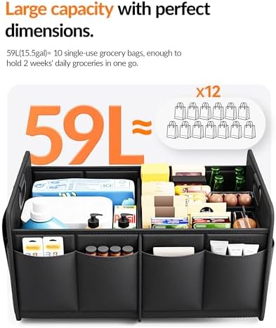 Homeve Car Trunk Organizer for SUV, 15.5Gal Large Capacity No-Sag Heavy Duty - Image 5
