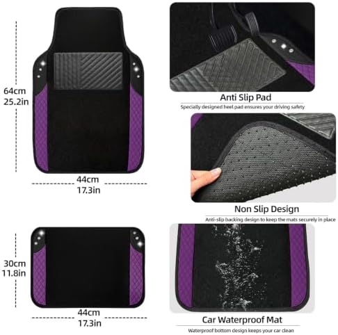 NBTEPEM 10 Pcs Bling Purple Car Floor Mats Set, Leather Purple Steering Wheel - Image 4