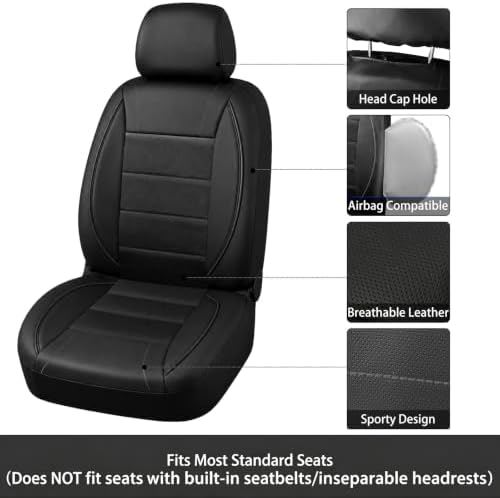 NBTEPEM 14 PCS Leather Car Seat Covers Full Set, 14.5”-15'' Sporty Steering - Image 4