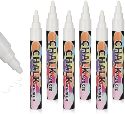 6PCS White Jumbo Liquid Chalk Markers Erasable 6mm Reversible Tip by Unknown