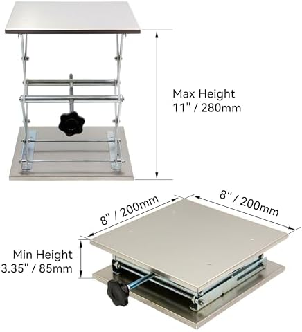 HFS Lab Jack Lift Table Scissor Stand Platform 8x8" Stainless Steel Max. Height - Image 3