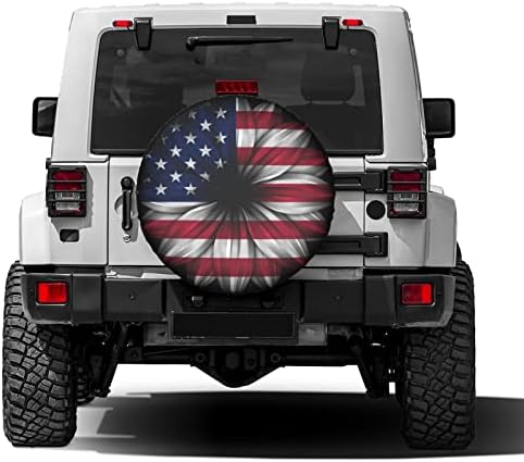 USA Flag On Abstract Flower Spare Tire Cover Dust-Proof Wheel Tire Cover Fit - Image 2