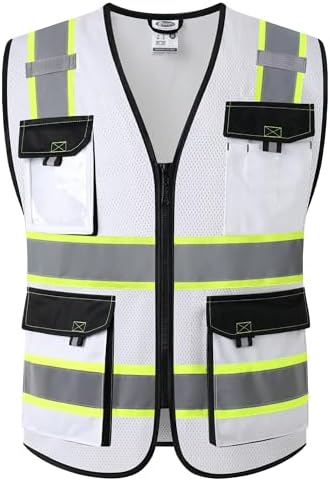 JKSafety Safety Vest for Men Women Hi Vis Reflective Vest JK220 White S by JKSafety