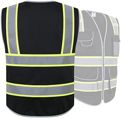 JKSafety Safety Vest for Men Women Reflective Hi Vis JK901 Black XL - Image 2