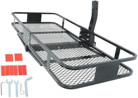 60" x 24" x 6" Black Steel Folding Rear Luggage Rack Basket Hitch Mount Cargo - Image 3