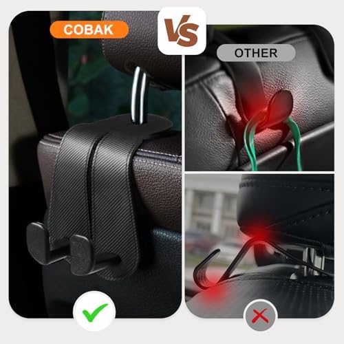 CoBak Extra Wide Car Seat Back Hooks, Premium Stitched Leather Headrest Hangers - Image 3