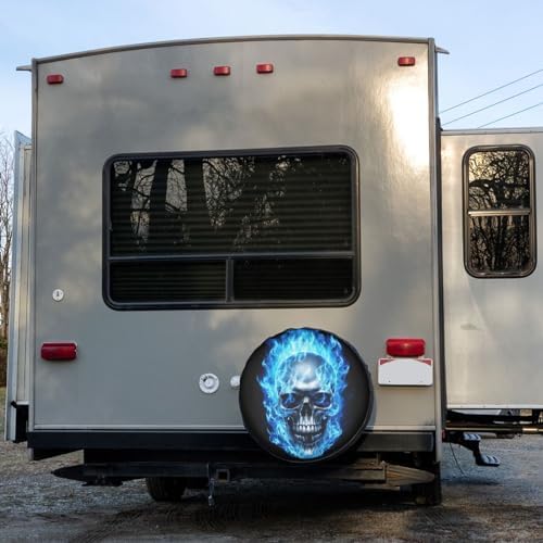Delerain Spare Tire Cover Skull Head Blue Fire Wheel Covers Waterproof - Image 6