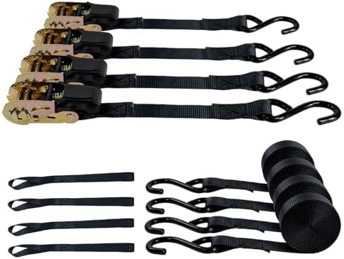 4-Pack 15ft Ratchet Straps, 1800lb Break Strength Retractable Tie-Downs by YINGKESI