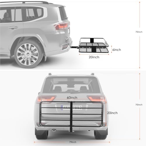 Garvee Folding Hitch Mount Cargo Carrier Basket 60" x 20" x 6", Hauling Weight - Image 2