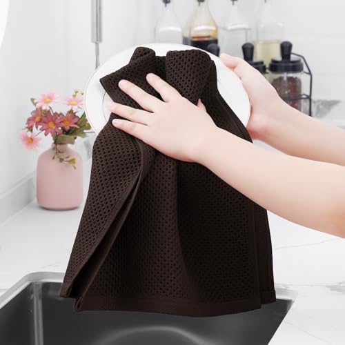 Homaxy 100% Cotton Waffle Weave Kitchen Dish Towels 12-Pack, Dark Brown - Image 4