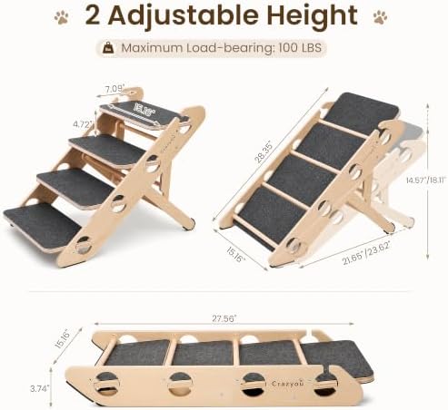 2-in-1 Dog Stairs/Ramp with 4 Steps, 2 Adjustable Height Pet Steps - Image 4