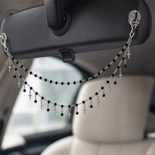 Double Chain Gothic Cross Rear View Mirror Charm Halloween Car Decor Gift - Image 3