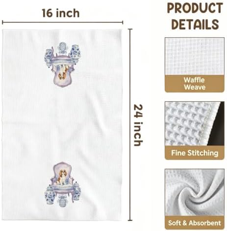 Cavalier King Charles Spaniel Kitchen Towel, Chinoiserie Dog Dish Towel - Image 4