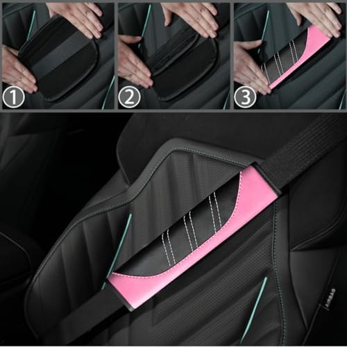 NBTEPEM 10 Pcs Pink Car Floor Mats Full Set & Sport Leather Pink Steering Wheel - Image 7