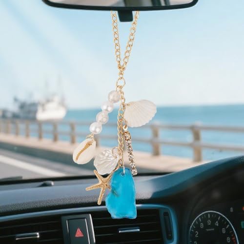 Car Mirror Hanging Accessories – Sea Shells & Sea Glass Pendant by HOHUCRAB