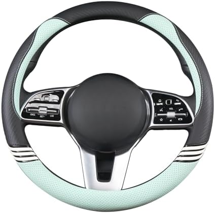 15 inch Cute Leather Steering Wheel Cover Black and Green - Image 2