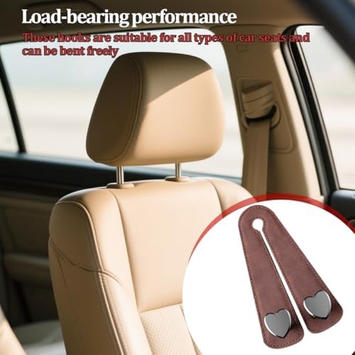 2PCS Car Seat Headrest Hooks, Heart-Shaped Twin Hook Vehicle Seat Back Purse - Image 6