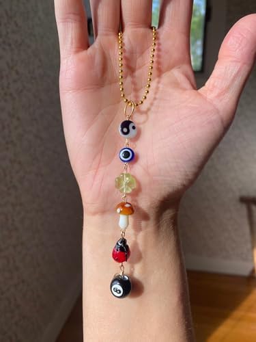 Evil Eye Car Hanging Charm, Rear View Mirror Accessories, Boho Mushroom Decor by AGROMUSK