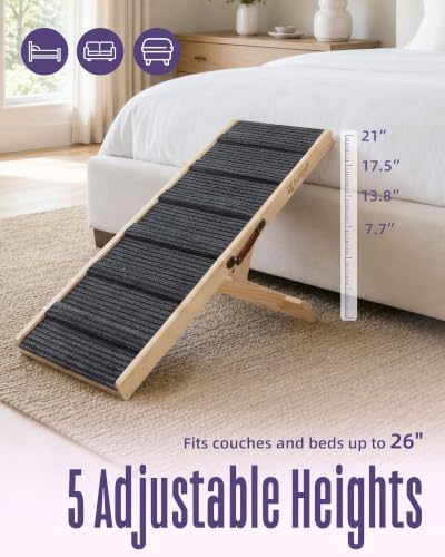 Dog Ramp for Bed, Adjustable Pine Wood Ramp for Small & Medium Dogs - Image 4