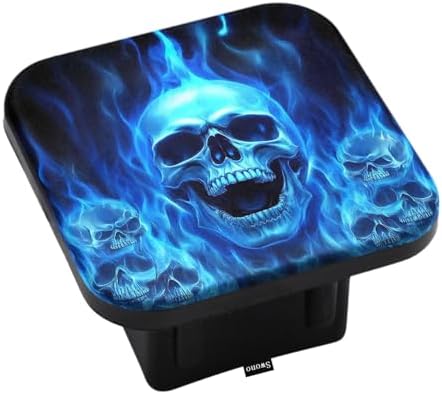 Swono Skulls Hitch Covers 2 Inch, Evil Smoke Skull Blue Fire Skeleton Ghosts by Swono