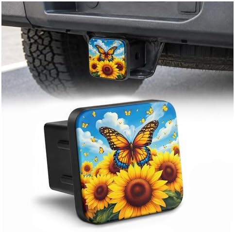 Trailer Hitch Covers Sunflowers Butterfly Heavy Duty 2 Inch Hitch Cover by Unknown