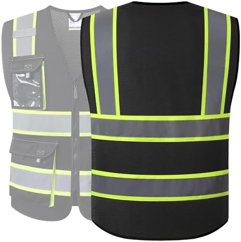JKSafety Safety Vest for Men Women Hi Vis Reflective Vest JK220 Black S - Image 5