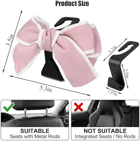 2 Pack Cute Bow Car Seat Headrest Hooks, Purse Hook - Image 2
