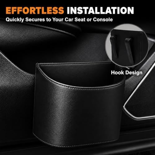 Leather Car Trash Can, Leakproof Car Garbage Can, Secure Hook & 60 Liners - Image 4