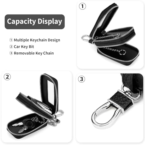 SENDEFN Car Key Fob Case Double Zipper Leather Smart Remote Keychain Protector - Image 2