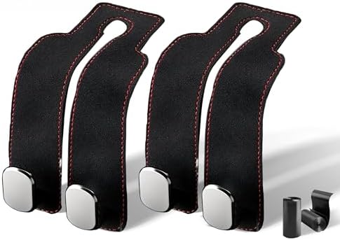 Suede Leather Headrest Hooks for Car, 2 Pack Double Seat Back Organizer Hooks by VIDONIO