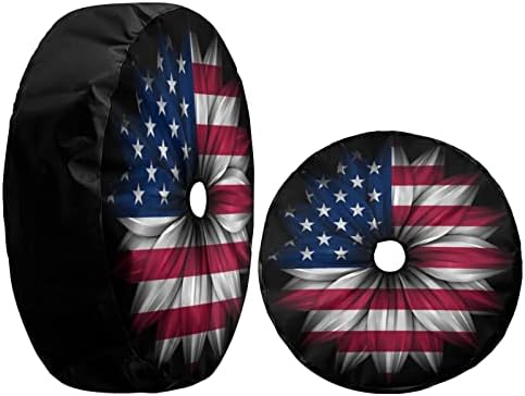 Delerain Spare Tire Cover with Backup Camera Hole USA Flag Flower Wheel Covers - Image 3