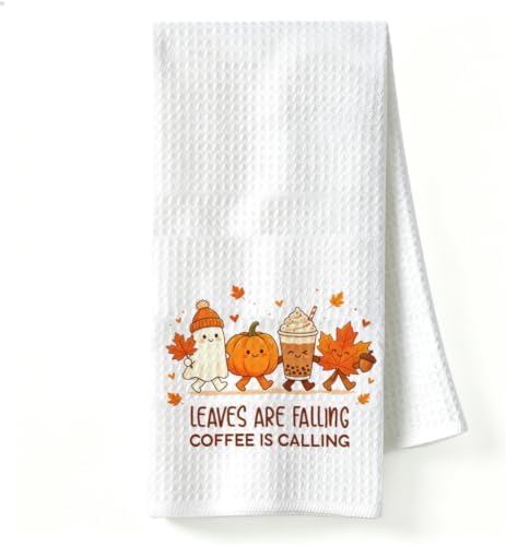 Fall Coffee Gift Kitchen Towel, Ghost Pumpkin Coffee Lover Dish Towel by Unknown
