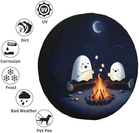 Ghost Roasting Marshmallows Spare Tire Cover Waterproof Wheel Cover 14 Inch - Image 6