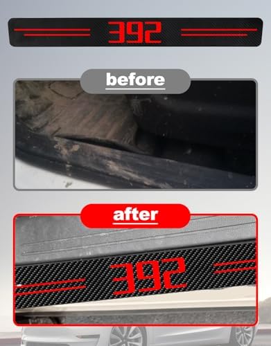 Door Sill Protectors for Dodge Challenger 392, Carbon Fiber Leather Front/Rear - Image 3