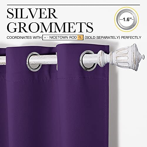 NICETOWN Purple Blackout Curtains Noise Reducing 2 Panels 55 x 90-in Purple - Image 3