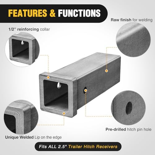 Nilight Hitch Adapter 2.5" x 10" Combo Bar Trailer Receiver Tube | Weld-on Raw - Image 3