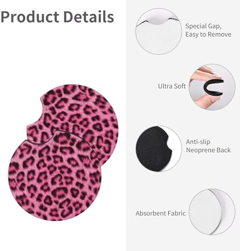 Leopard Print Pink Steering Wheel Cover 15 Inch +2 Pieces Car Coasters - Image 6