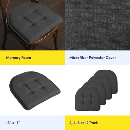 Sweet Home Collection Chair Cushion Memory Foam Pads Tufted Slip Non Skid - Image 6