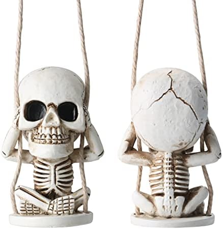 Swinging Skull Decor Rear View Mirror Accessories Halloween Decorations by Idefair