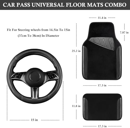 CAR PASS Microfiber Leather Steering Wheel Cover and Waterproof Car Floor Mats - Image 3
