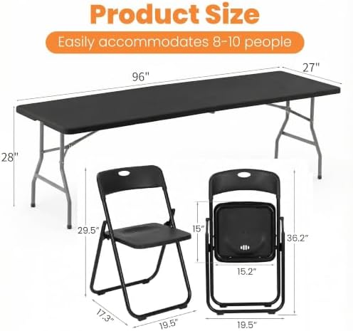 8 FT Folding Table Set with 6 Black Plastic Folding Chairs - Image 3