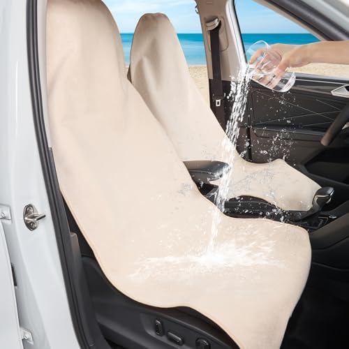 Waterproof Car Seat Cover Bench Beige Full Size Universal Fits Car Sweat Towel - Image 6