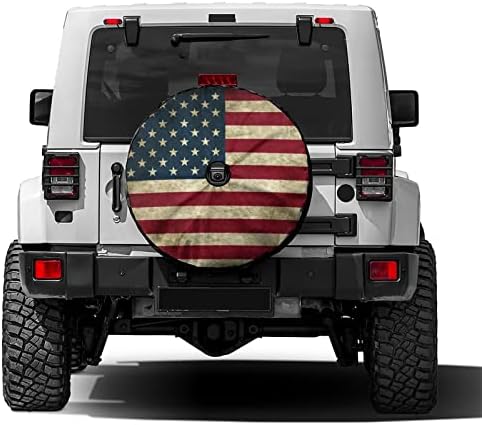 Retro American Flag Spare Tire Cover by Foruidea