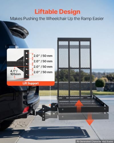 VEVOR Hitch Mount Wheelchair Carrier Height Adjustable, 500LBS Steel Mobility - Image 4