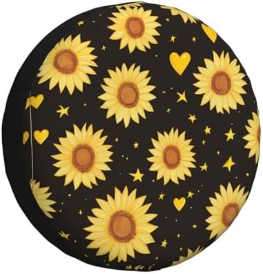 Yellow Sunflowers Stars Heart Spare Tire Cover Wheel Protectors by Helhappy