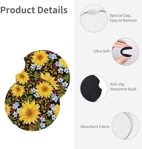 Steering Wheel Cover Sunflower Car Accessories + 2 Pieces Coasters - Image 6