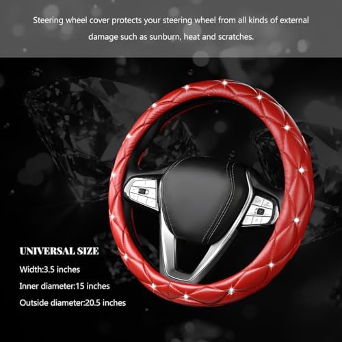 Bling Car Steering Wheel Cover, 15 Inch Diamond Leather Anti-Slip Auto Steering - Image 2