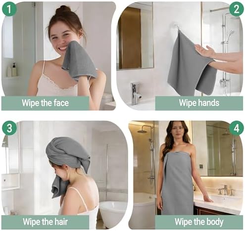 MICROFI Waffle Weave Bath Towel Set, Microfiber, 4 Pieces, Quick Dry, - Image 7