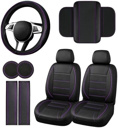 NBTEPEM 10 PCS Leather Car Seat Covers Front Seats Set, 14.5”-15'' Sporty by NBTEPEM