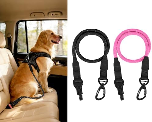 PetBonus 2 Packs Dog Seat Belt for Car, Rope Dog Car Harness for Vehicle by Petbonus